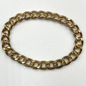 Vintage Gold Tone Curb Link Chain Bangle Bracelet Retro Statement Jewelry